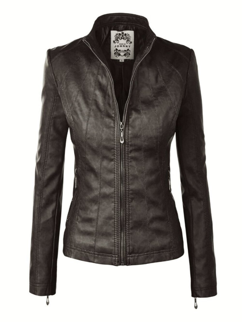 Made by Johnny Brown Faux Leather Moto Jacket Sm